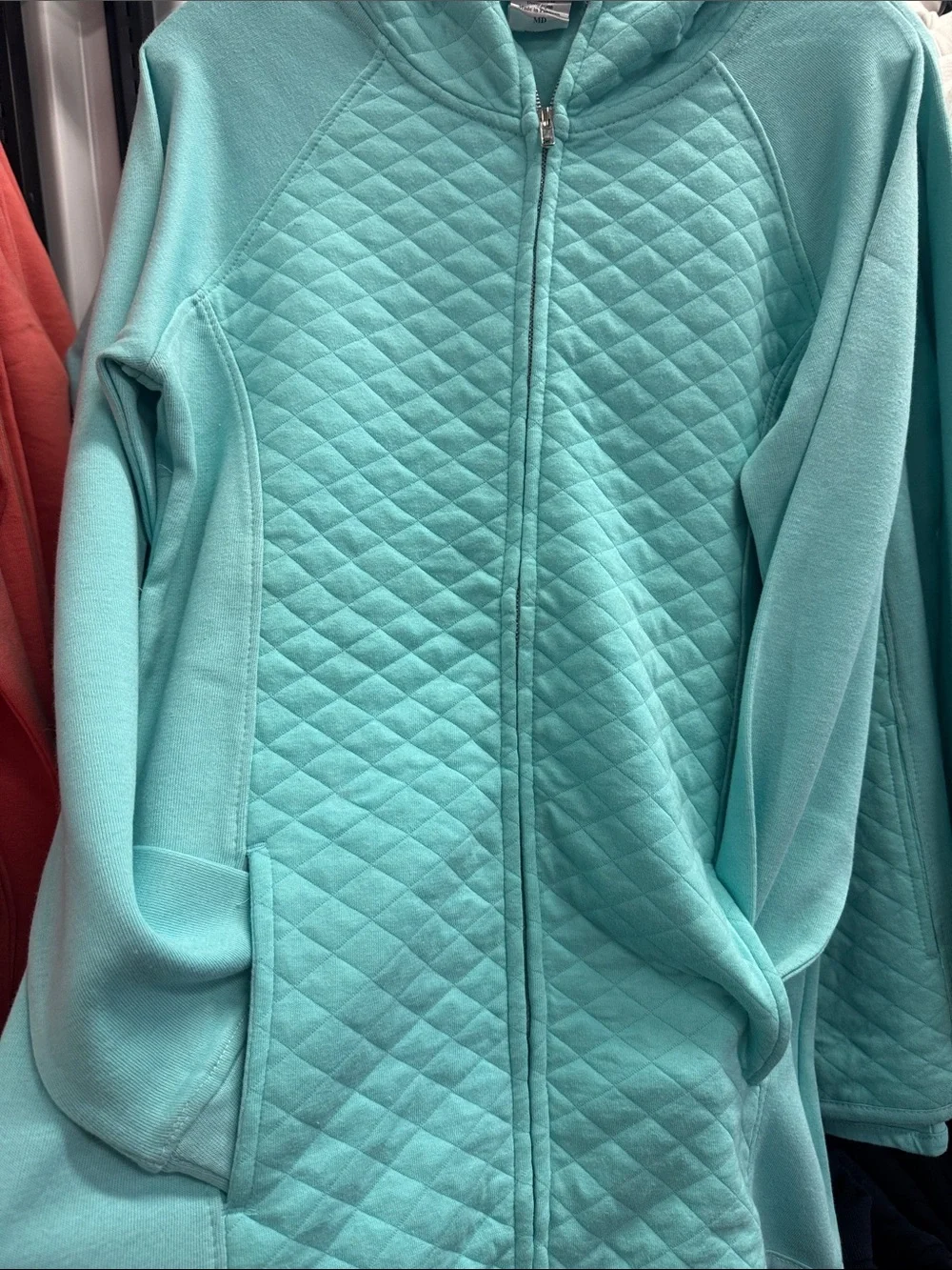 Quilted Zip-Up Hooded Jacket - Aqua